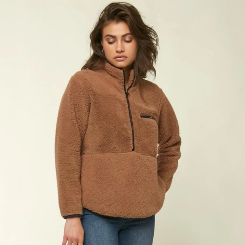 O'Neill Women’s Brown Sutton Fleece Pullover Jacket 1/2 Zip size S